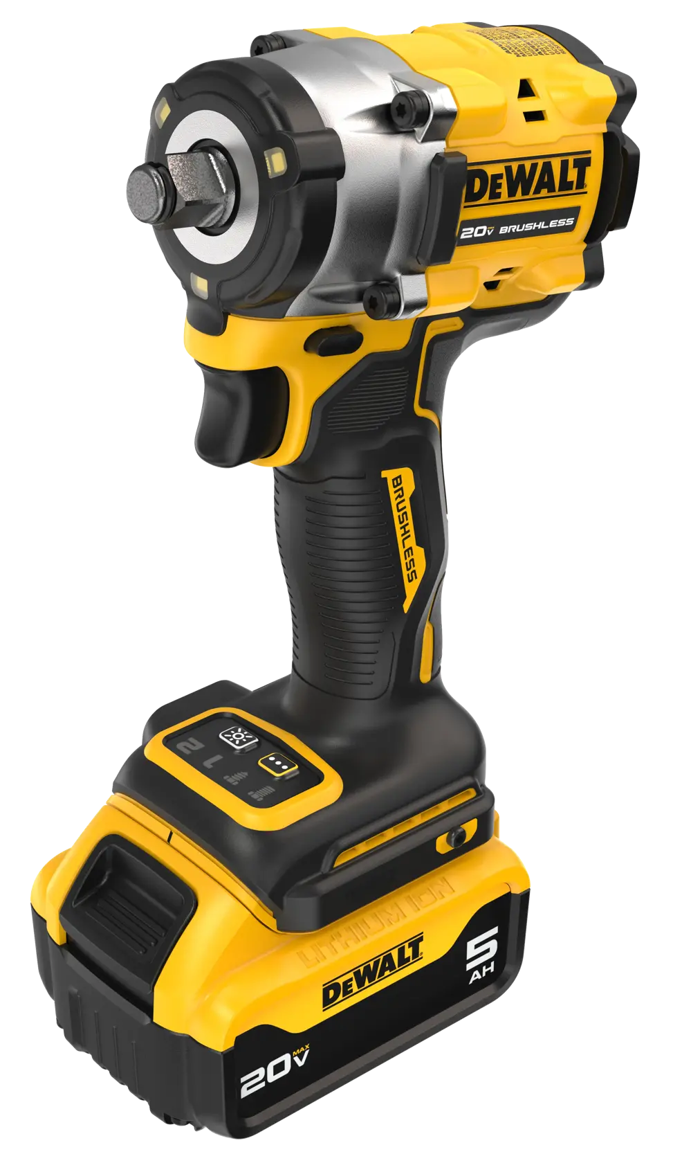 DEWALT 得偉 DCF921 20V MAX 無碳刷衝擊扳手 406Nm 連 5.0Ah 電池(斜正面)