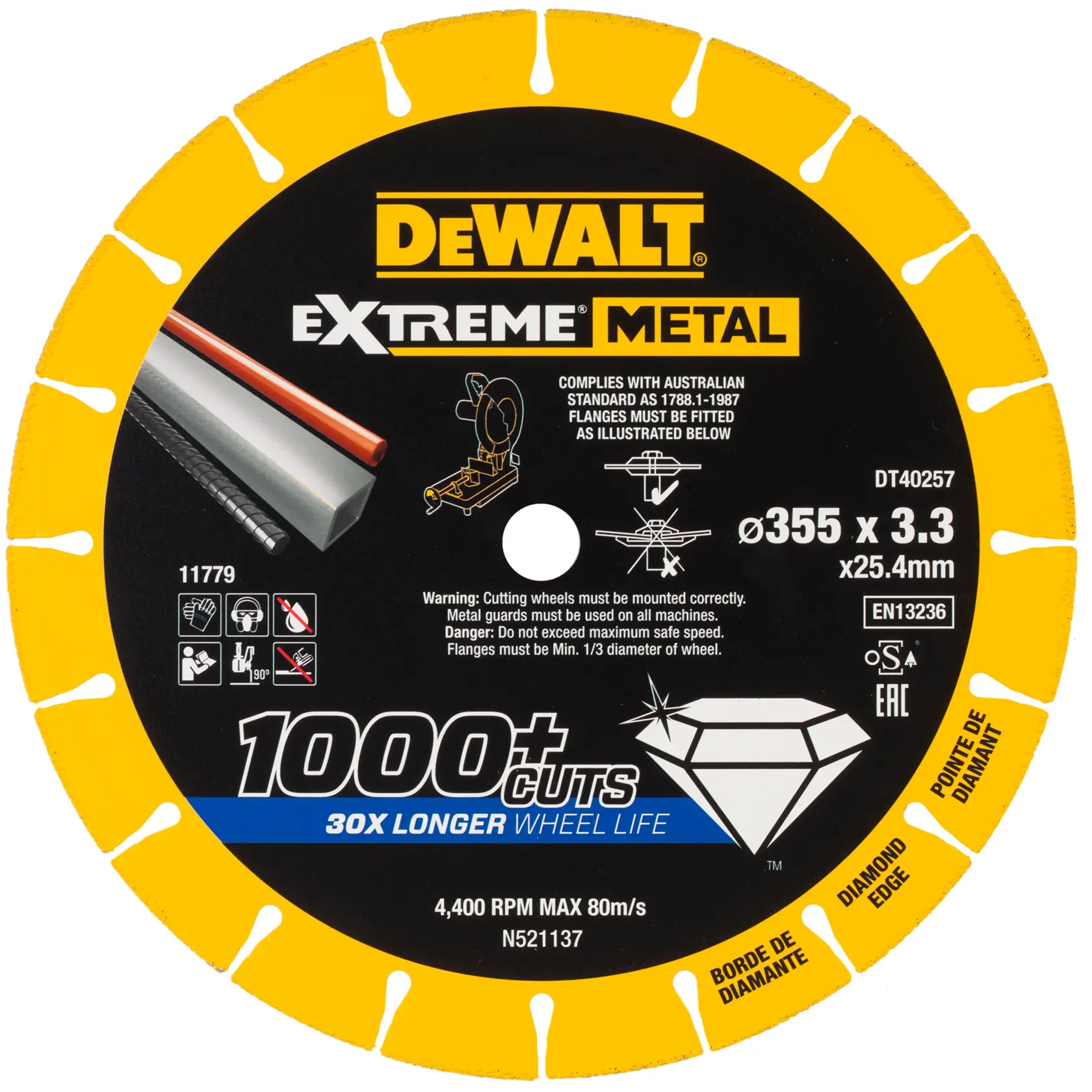 DEWALT 得偉 DT40257-QZ EXTREME METAL 鑽石金屬切割片 355 x 25.4 x 3.3 mm