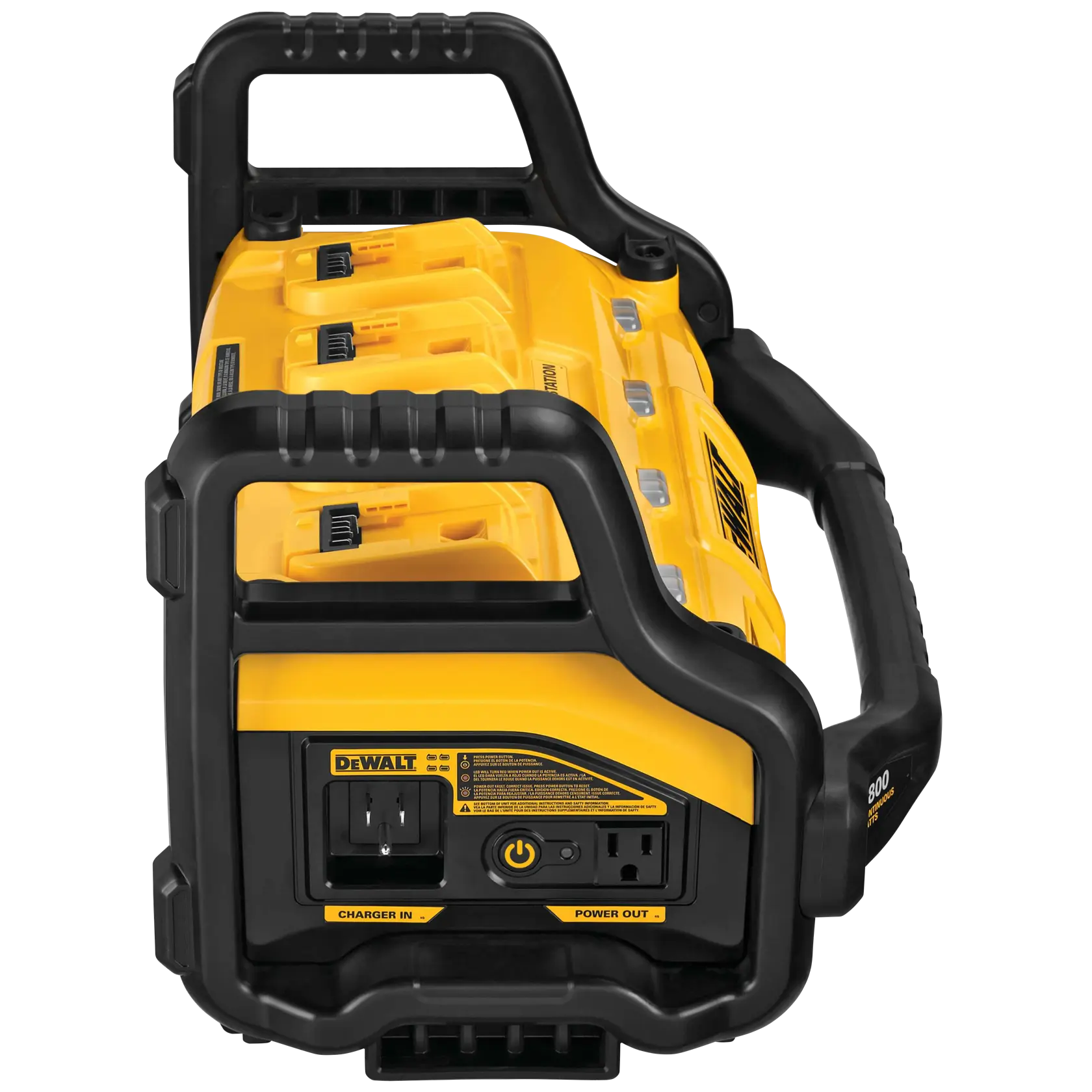 DEWALT 得偉 DCB1800B 電源供應站(側面 CHARGER IN/POWER OUT 面板)