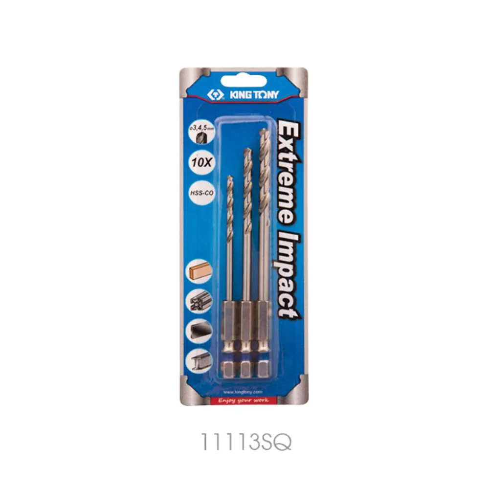 KING TONY 11113SQ 3/4/5 mm 三件六角柄鑽咀組包裝示意