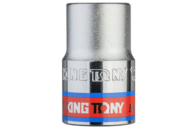 KING TONY 同尺寸標準套筒示意圖;本款 433018S 為 1/2 吋方頭、9/16 吋十二角,售價為一顆