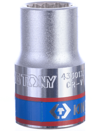 KING TONY 13 mm、1/2 吋十二角標準套筒區域款示意照片;來源標示 433013MR,本商品型號為 433013M,按一顆出售
