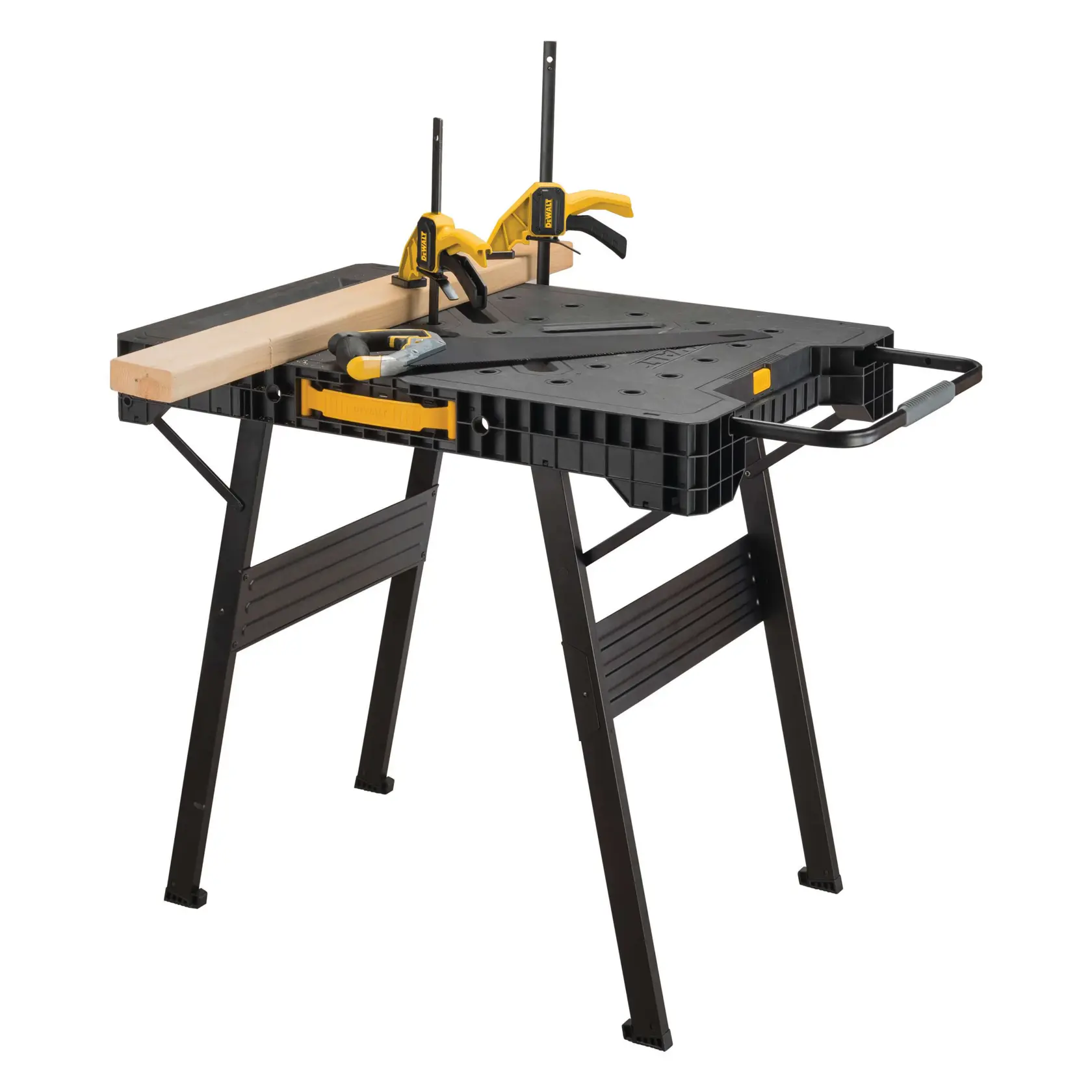 DEWALT 得偉 DWST11556 專業型折疊式工作桌(夾持木料示意)