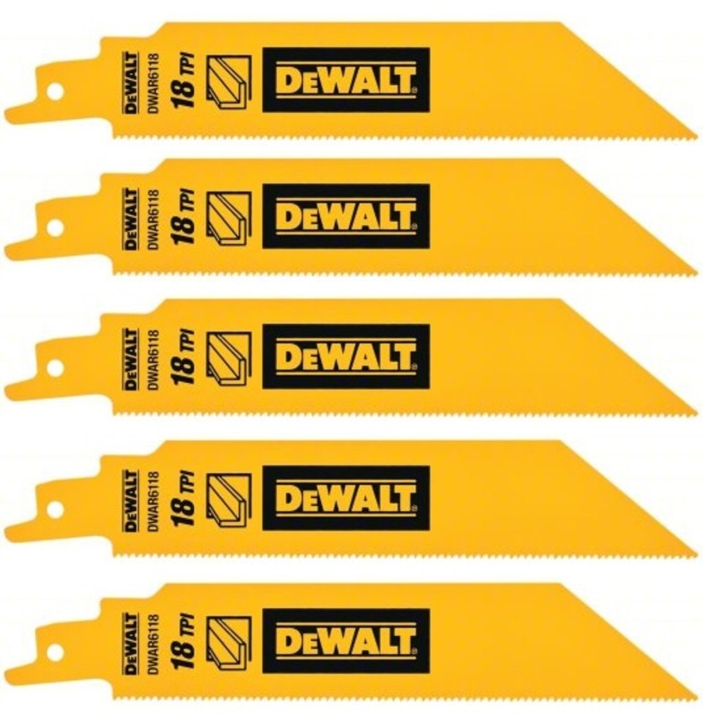 DEWALT 得偉 DWAR6118 6吋18TPI 雙金屬軍刀鋸片 5件裝(正面)