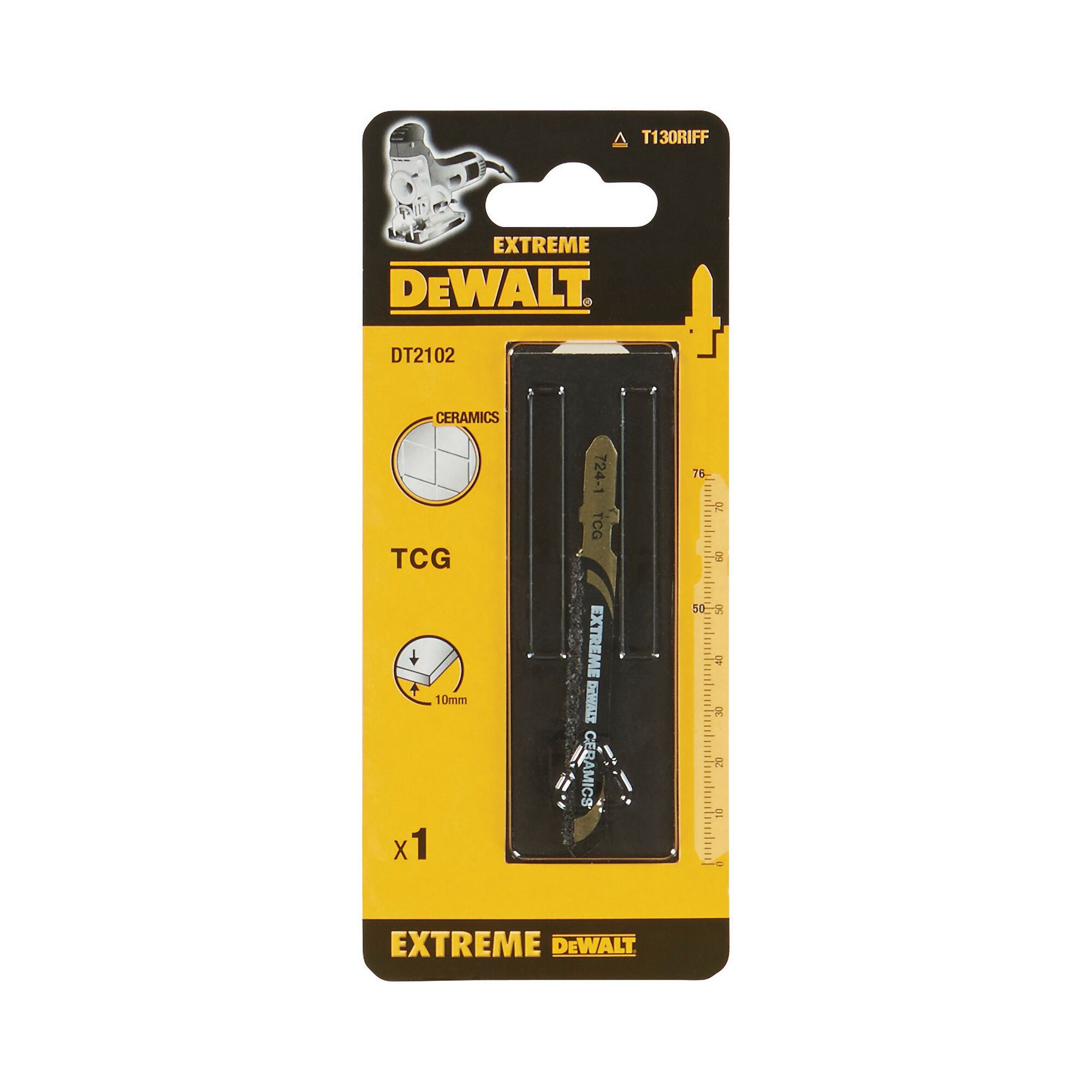 DEWALT 得偉 DT2102-QZ 特級鎢鋼線鋸片原廠包裝,標示 CERAMICS、TCG、76 mm、10 mm 及 1 片。