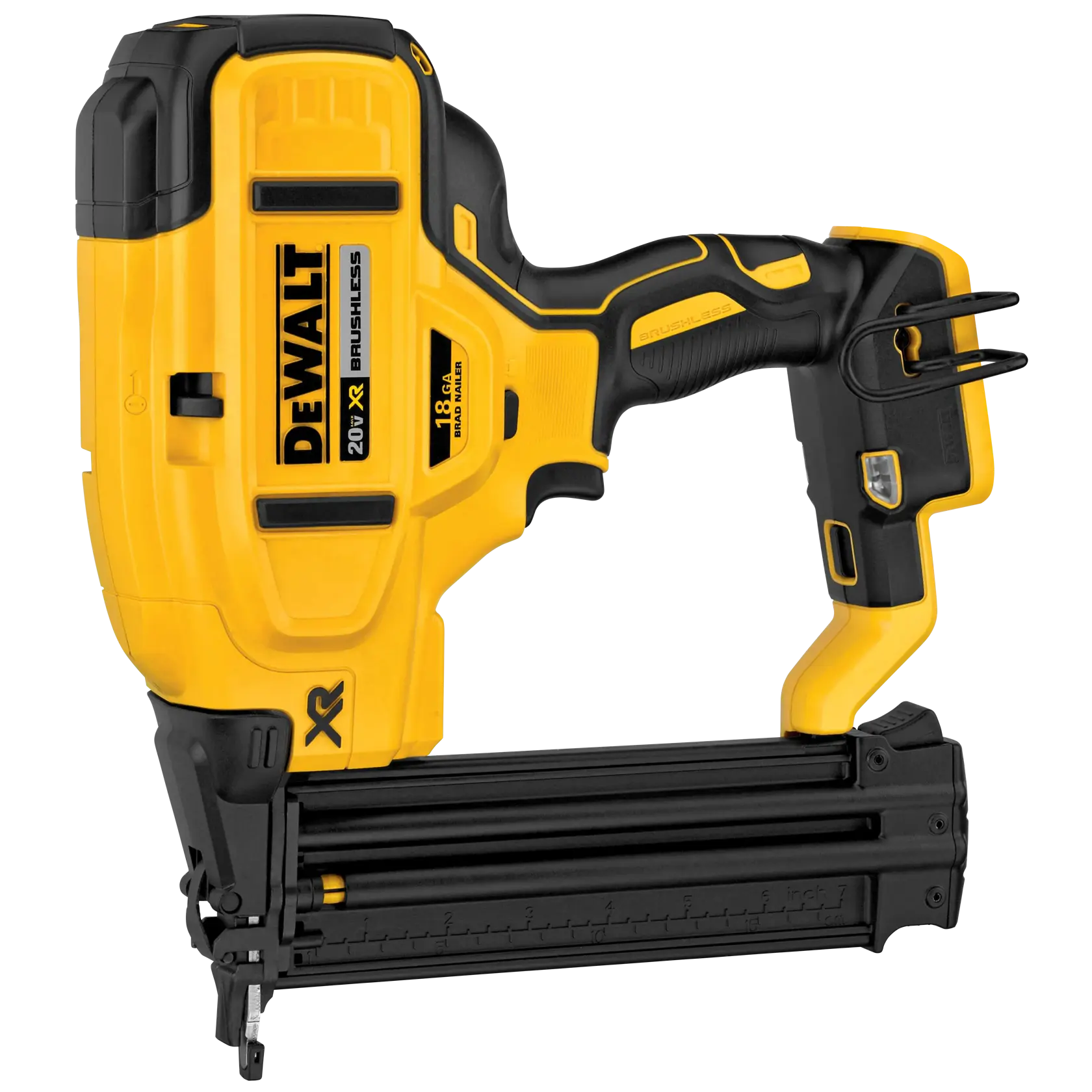 DEWALT 得偉 DCN680B 20V MAX XR 18GA 無碳刷電動釘槍(斜側面)
