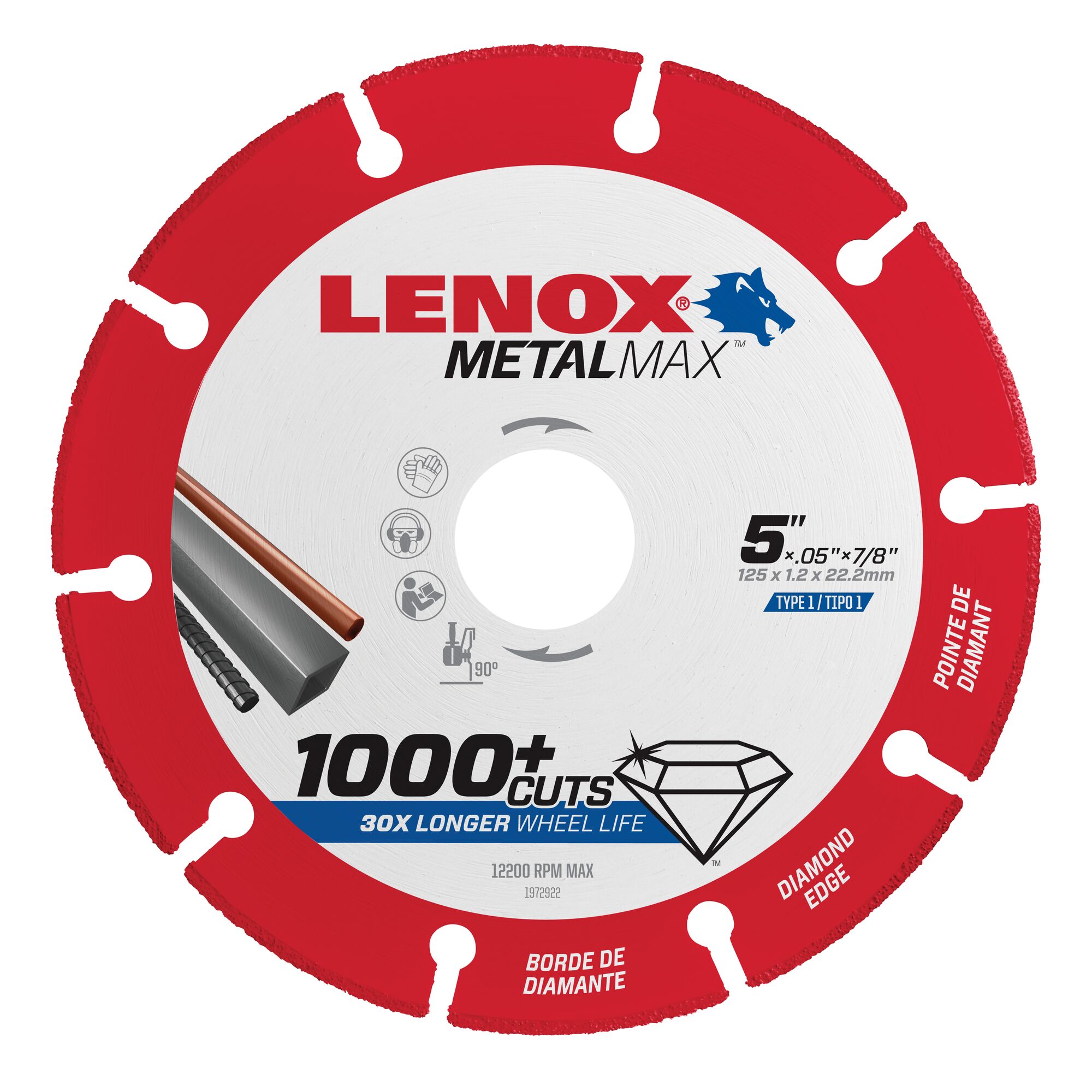 LENOX 狼牌 LE-1985492 METALMAX 鑽石切割片 5 吋 125 x 1.2 x 22.2 mm 白底產品圖
