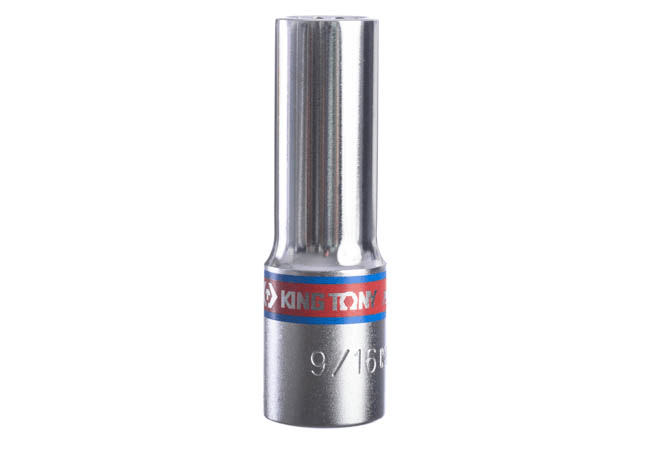 KING TONY 423018S 9/16 英吋十二角長套筒正面,1/2 英吋方形驅動