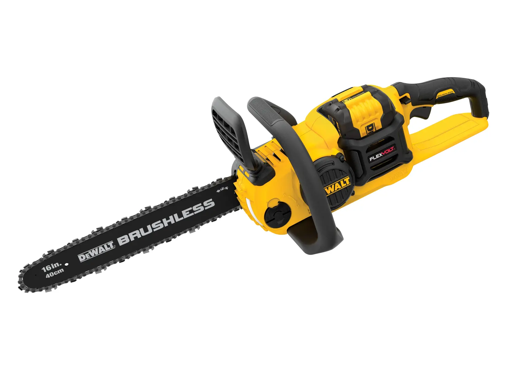 DEWALT 得偉 DCCS670X1 60V 無碳刷 16吋鏈鋸機(三角度正面)