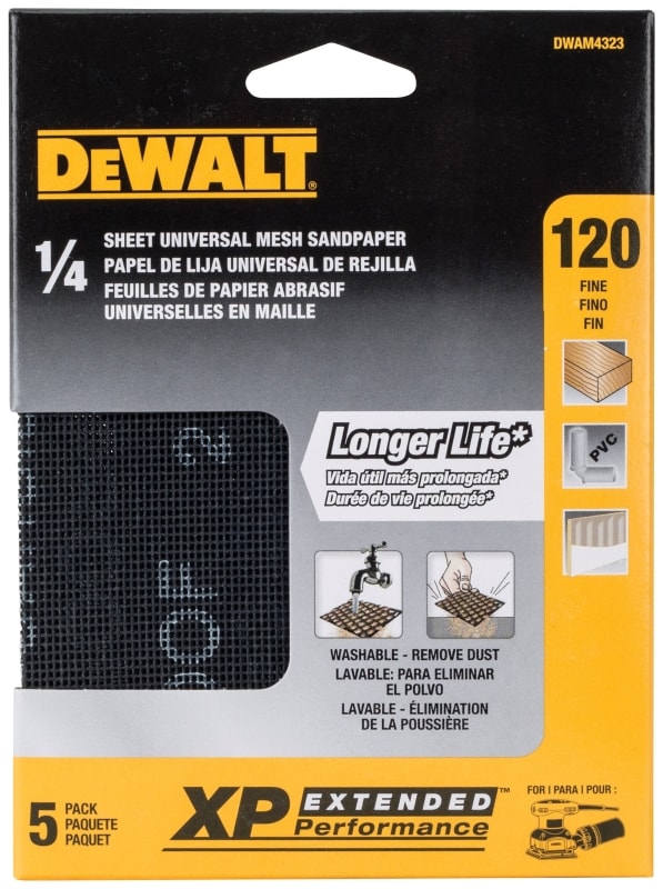 DEWALT 得偉 DWAM4323 可清洗砂紙 120粒度(5片裝)包裝正面