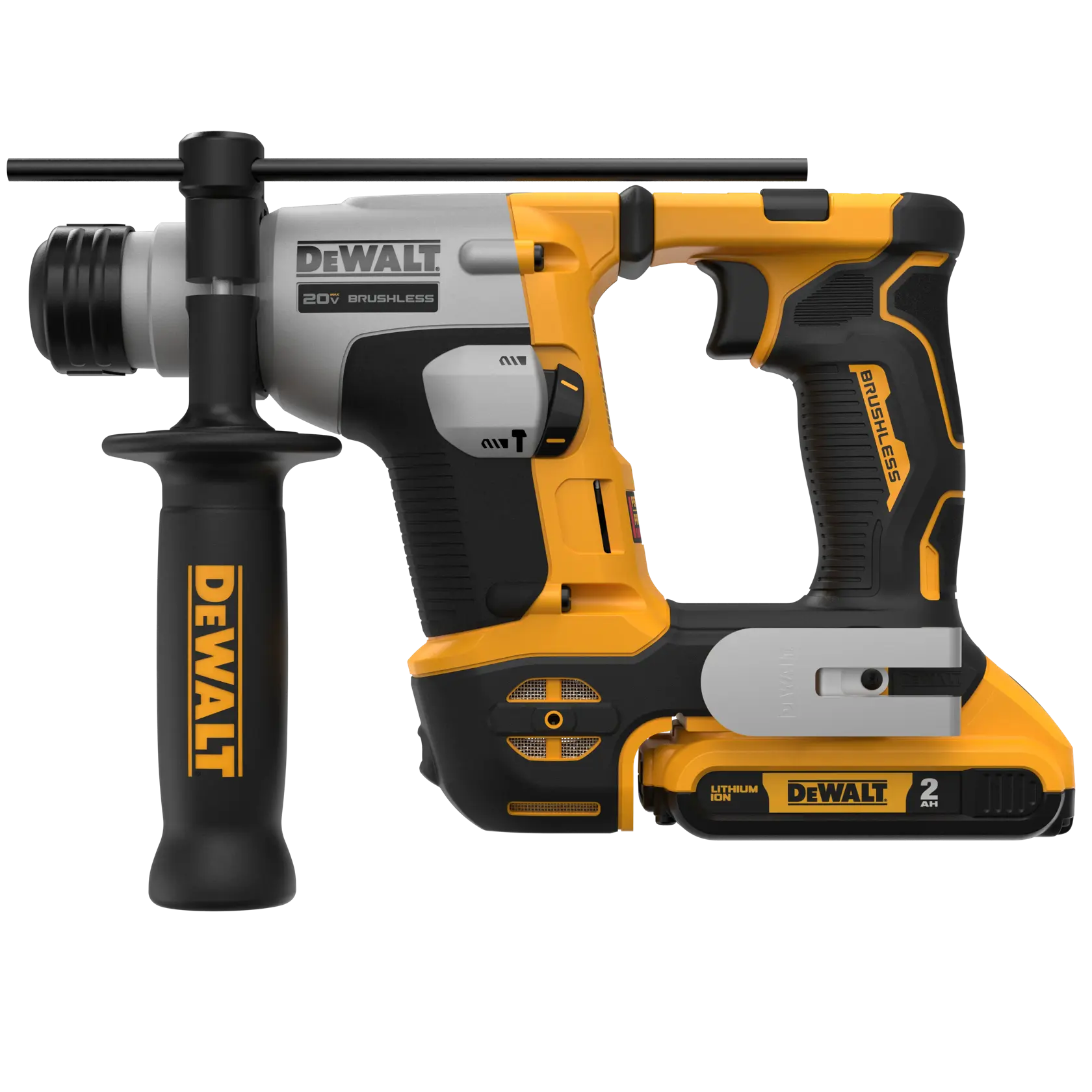 DEWALT 得偉 DCH172P2T 20V 無刷迷你四溝二用電鎚鑽(側面)