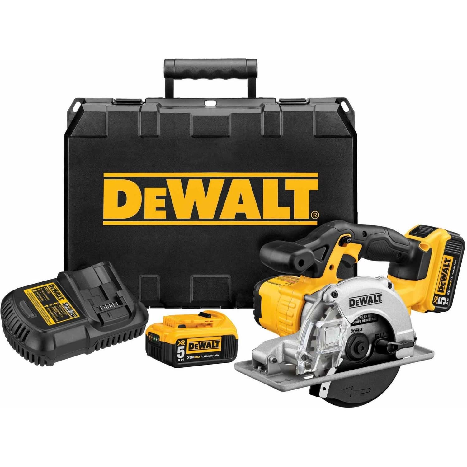 DEWALT 得偉 DCS373P2 20V 鐵工用金屬圓鋸機套裝(含工具箱、5.0Ah 電池、充電器)