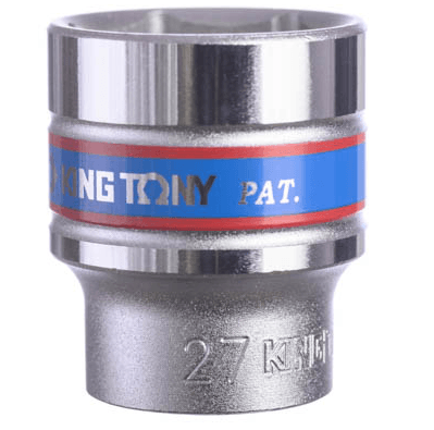 KING TONY 433527M 27 mm 標準六角套筒正面,1/2 吋方頭;實物可見 27 及品牌刻字。