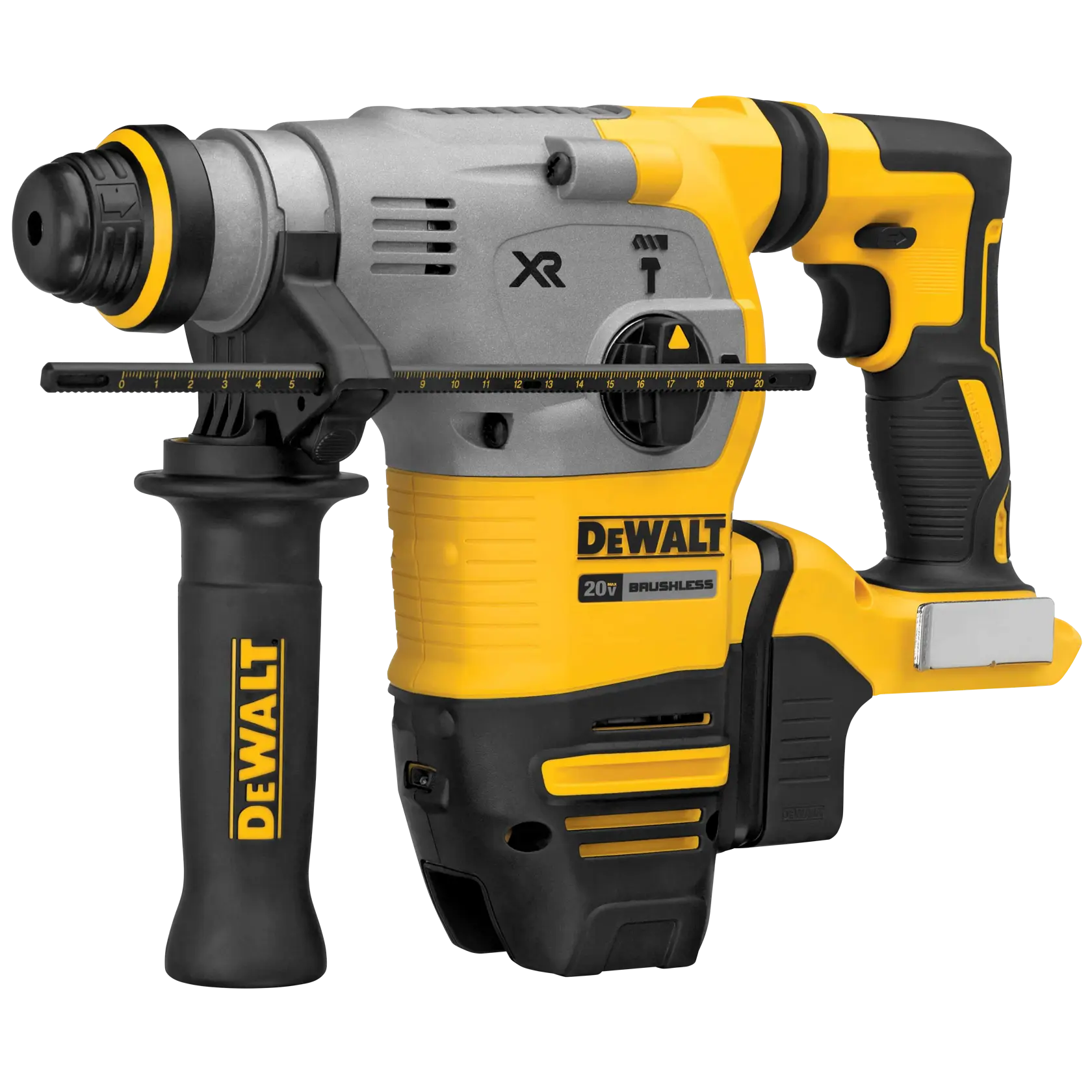 DEWALT 得偉 DCH293B 20V 無碳刷四溝三用電鎚鑽(斜側面)