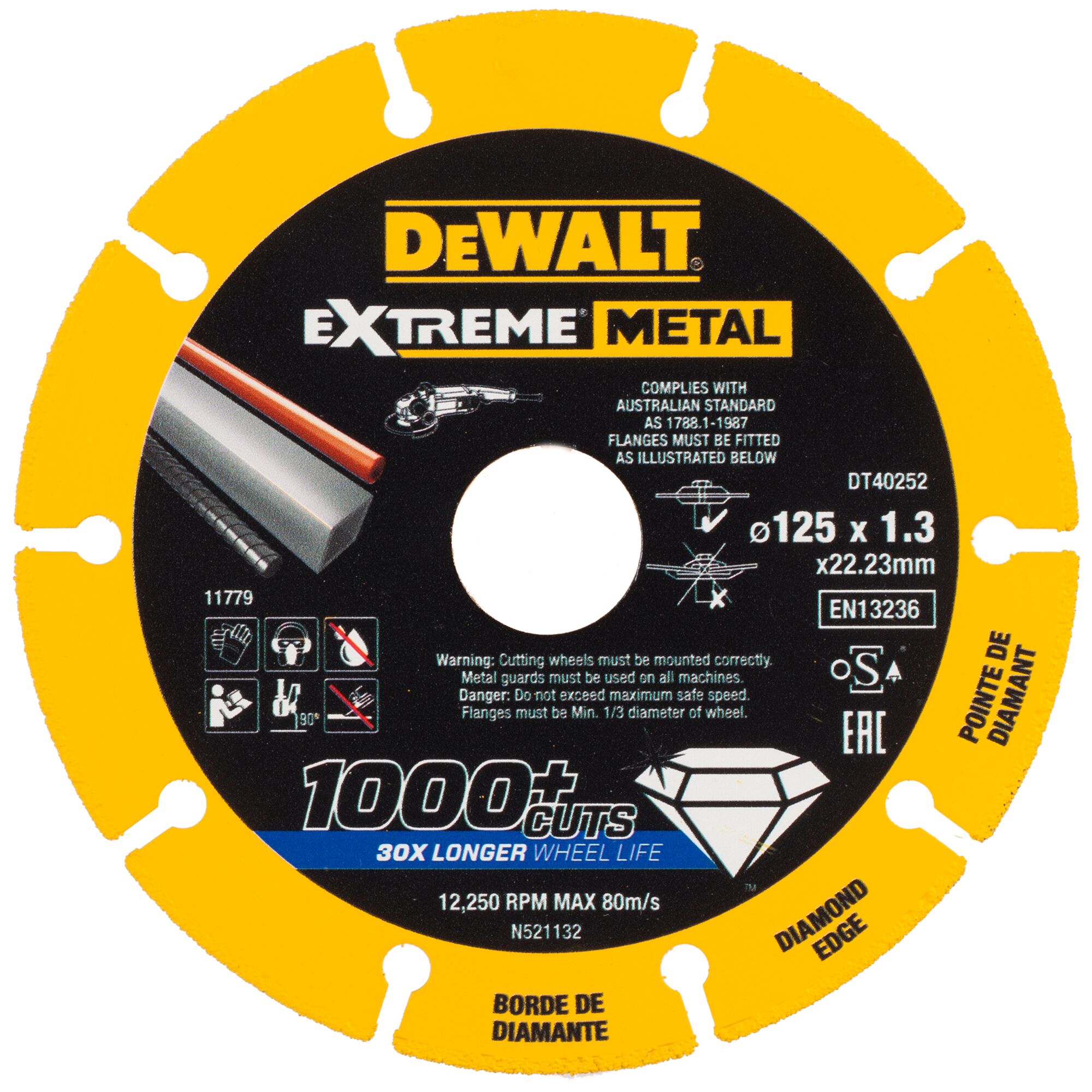 DEWALT 得偉 DT40252-QZ 黃黑色 EXTREME METAL 金屬鑽石切割碟