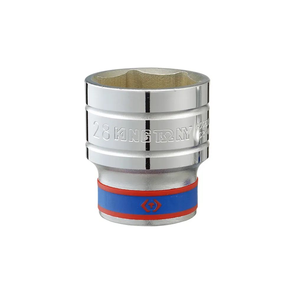 KING TONY 4335 系列標準六角套筒示意,圖示標記 28 mm;本款 433525M 為 25 mm、1/2 吋四分方形驅動,單顆販售