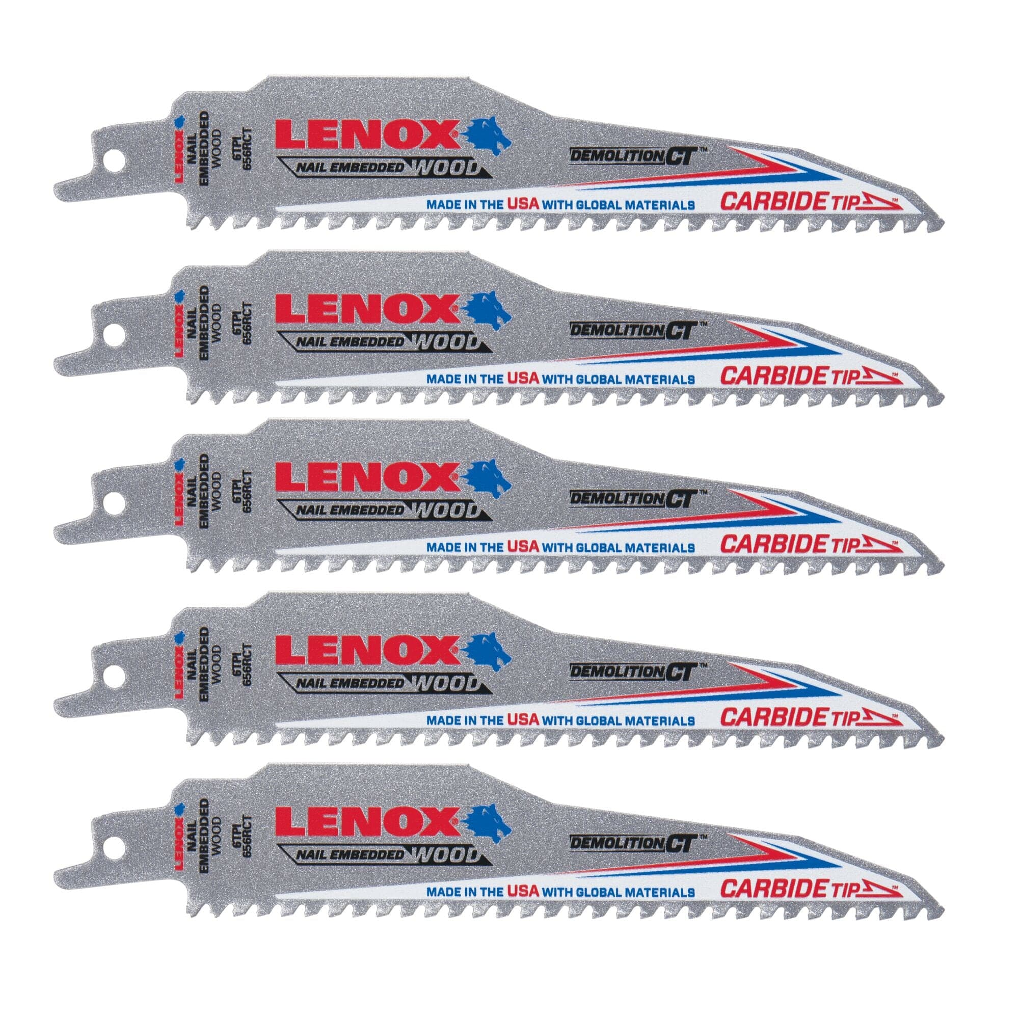 LENOX LE-1832162 6 in 6 TPI Demolition CT Carbide-Tipped Reciprocating Saw Blades (5 Pack)