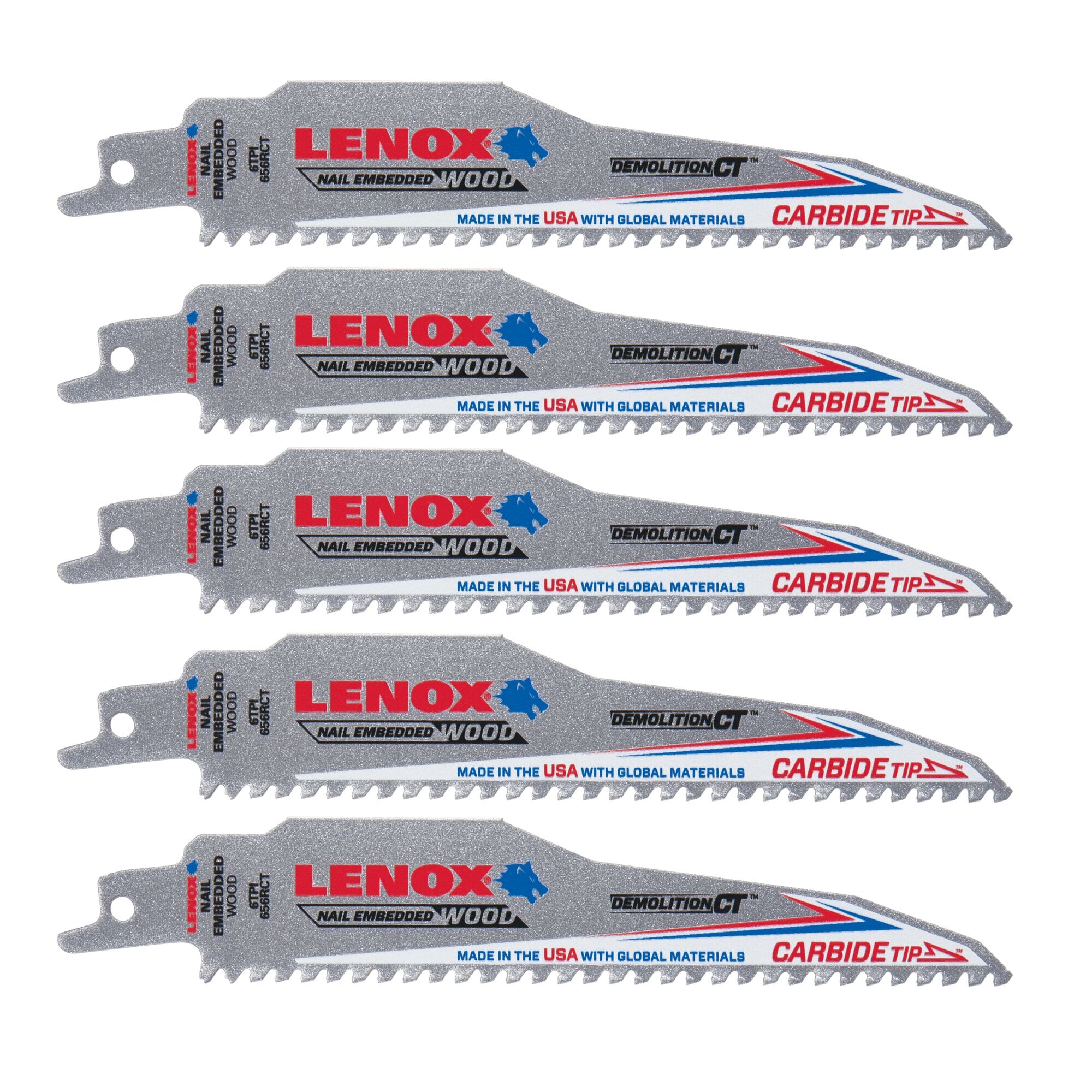 LENOX 狼牌 LE-1832162 碳化鎢鋼軍刀鋸片 152mm 6TPI 原廠五片裝白底產品圖