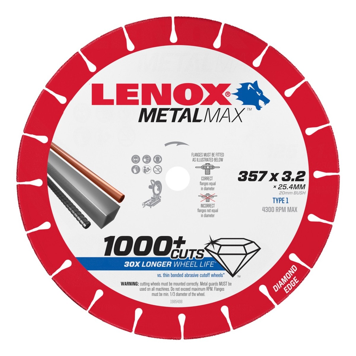 LENOX 狼牌 LE-1985498 METALMAX 鑽石切割片 357mm 14吋 TYPE 1 白底產品圖