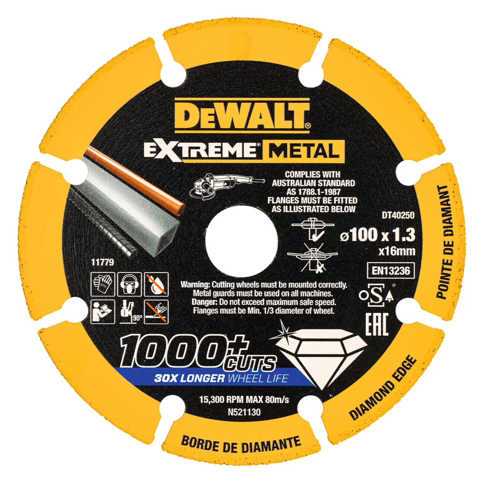 DEWALT 得偉 DT40250-QZ 100 mm 金屬鑽石切割碟白底產品圖