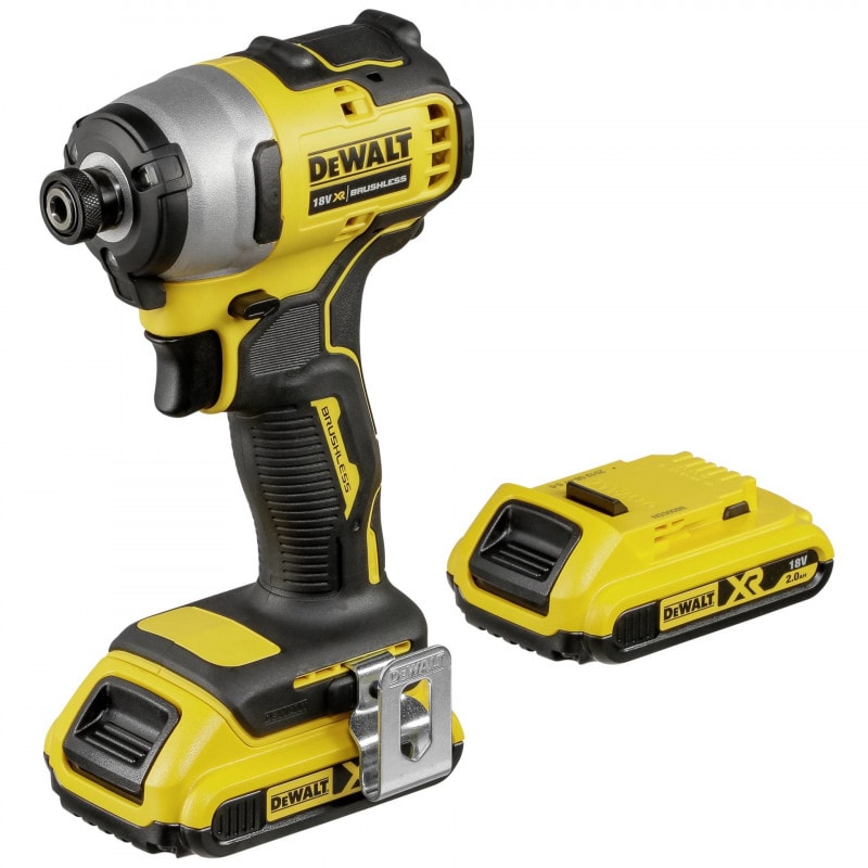 DEWALT 得偉 DCF809D2T 20V 無碳刷衝擊起子機連 2.0Ah 電池(斜側面)