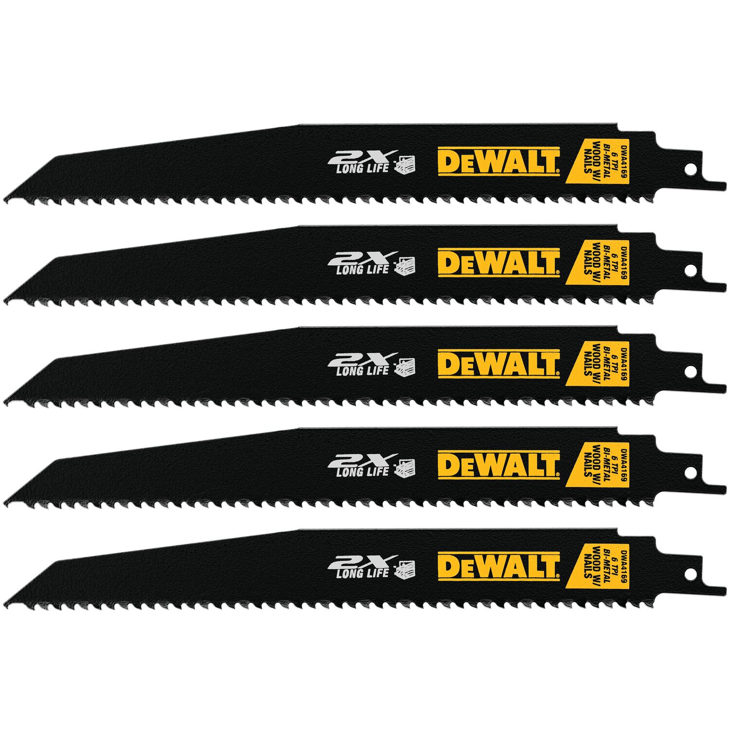 DEWALT 得偉 DWA4169 9吋6T 雙金屬2X軍刀鋸片 5片裝(側面)