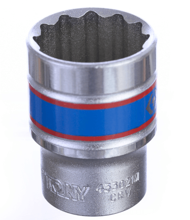 KING TONY 21 mm 1/2吋十二角標準套筒巴西區域示意,工具刻有433021M;本款單顆販售