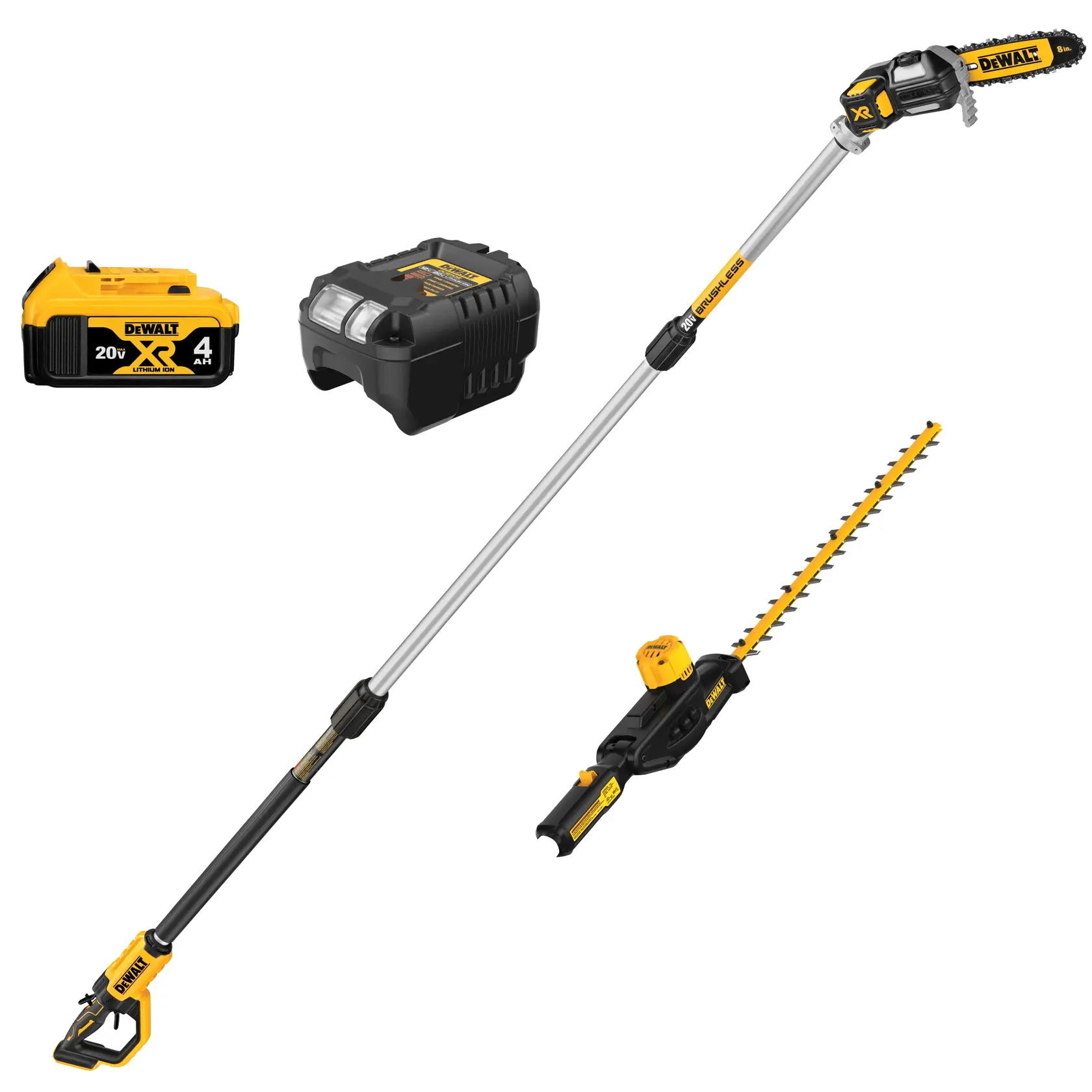 DEWALT 得偉 DCKO86M1 20V MAX 籬剪及桿鋸套組 連電池充電器(正面)