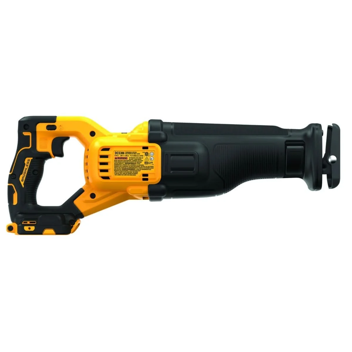 DEWALT 得偉 DCS386B 20V MAX 無碳刷軍刀鋸(另一側面)