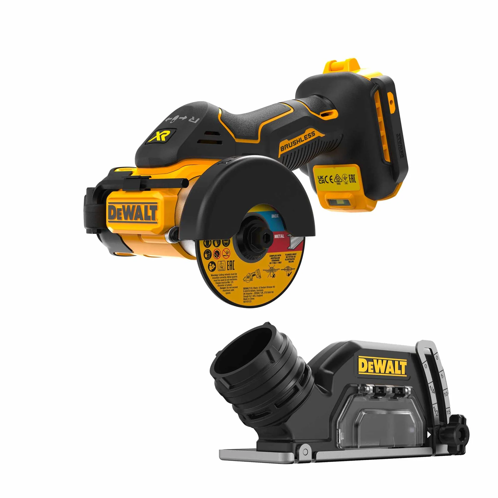 DEWALT 得偉 DCS438N 20V MAX 無碳刷 3 吋切割工具(空機)連集塵配件(斜角)