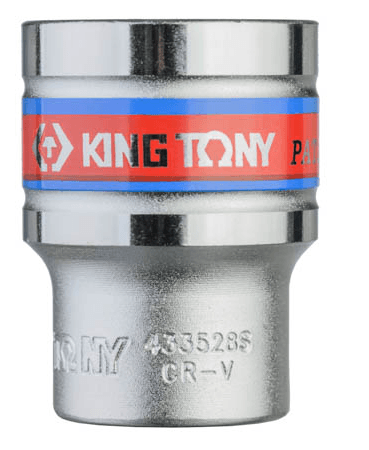 KING TONY 433528S 英制六角標準套筒側面,實物刻字 433528S、CR-V;1/2 英吋四方驅動、7/8 英吋開口、全長 40 mm,單顆出售