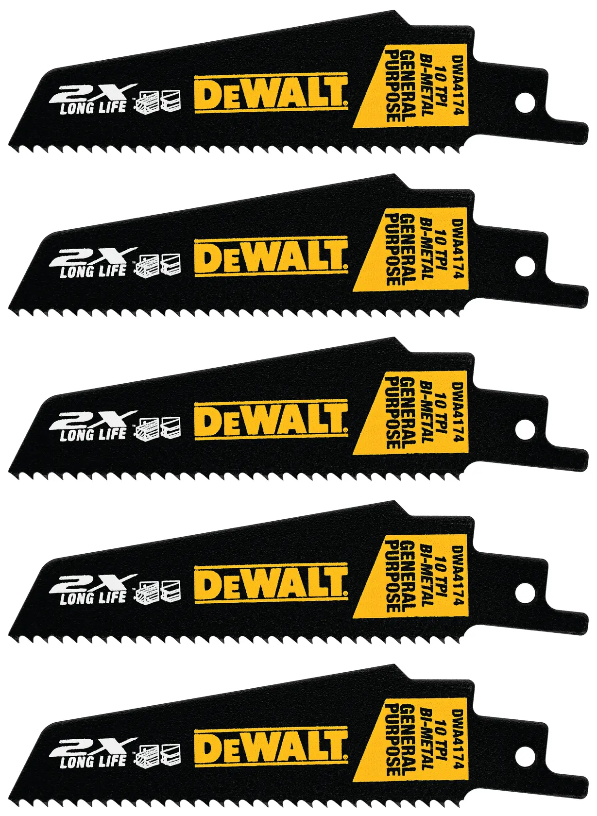 DEWALT 得偉 DWA4174 4吋 10T 雙金屬軍刀鋸片(五片裝正面)