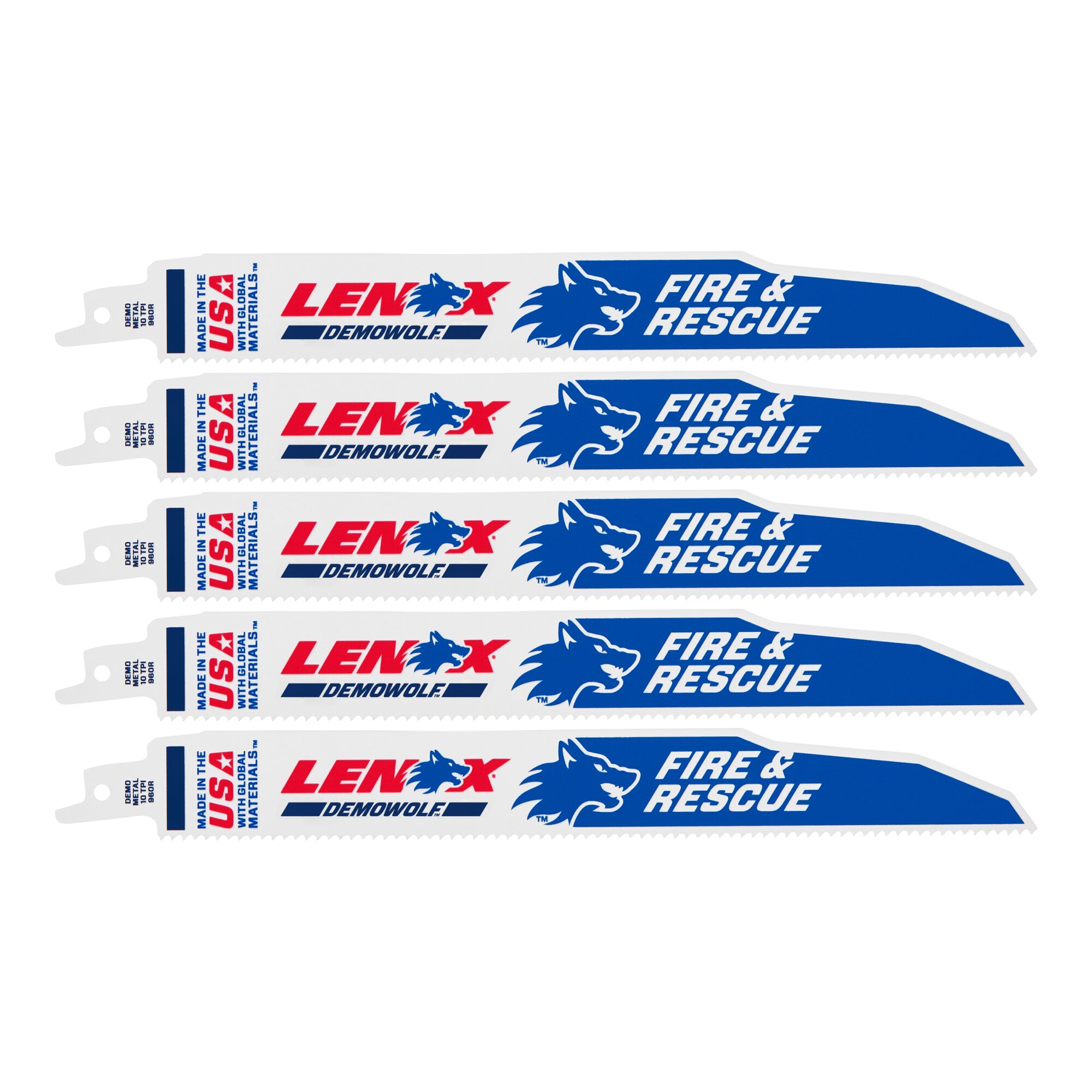 LENOX 狼牌 LE-960R-5 破壞狼 DEMOWOLF 雙金屬軍刀鋸片 229mm 10 TPI 五片裝 白底產品圖