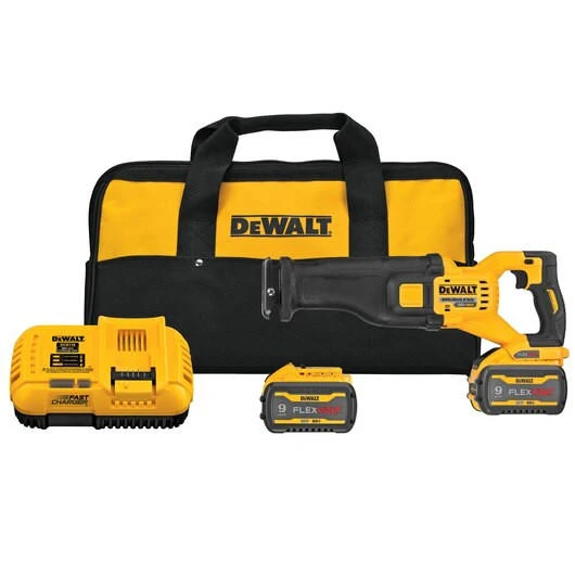 DEWALT 得偉 DCS389X2 60V MAX 無碳刷軍刀鋸套裝連兩電池及工具袋(正面)