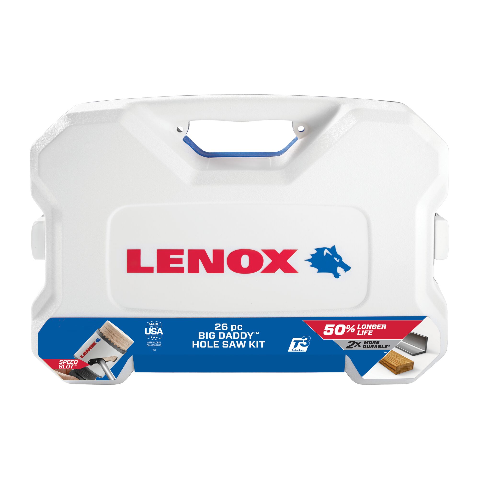 LENOX 狼牌 LE-T308042000G 26 件裝 BIG DADDY 圓穴鋸組套原廠白色收納盒外觀白底產品圖