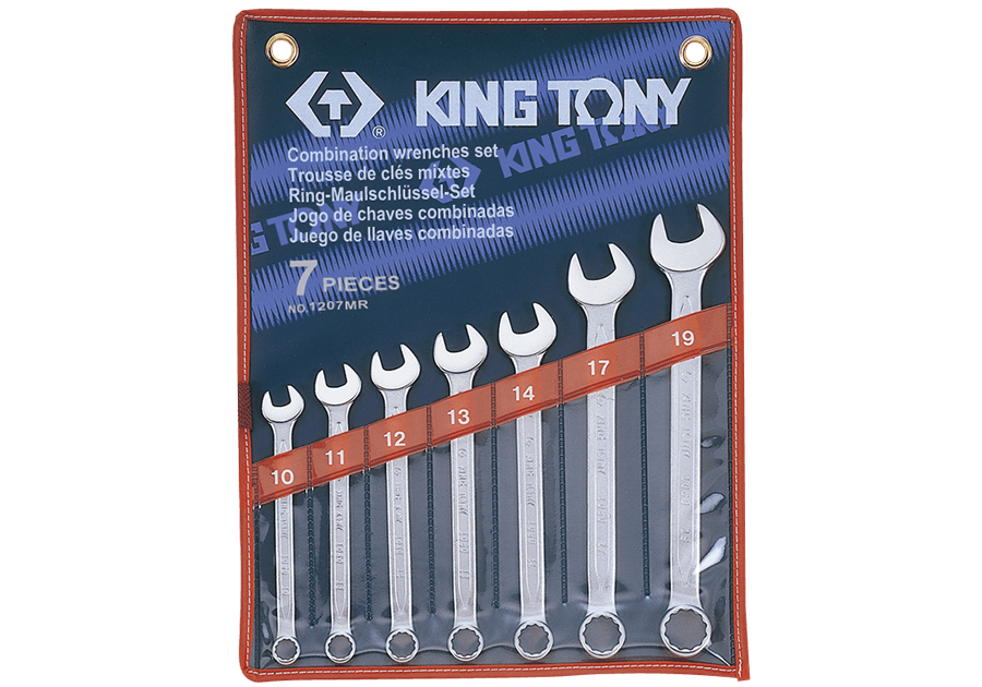 KING TONY 1207MR 公制梅開扳手組正面,7支尺寸10、11、12、13、14、17、19 mm