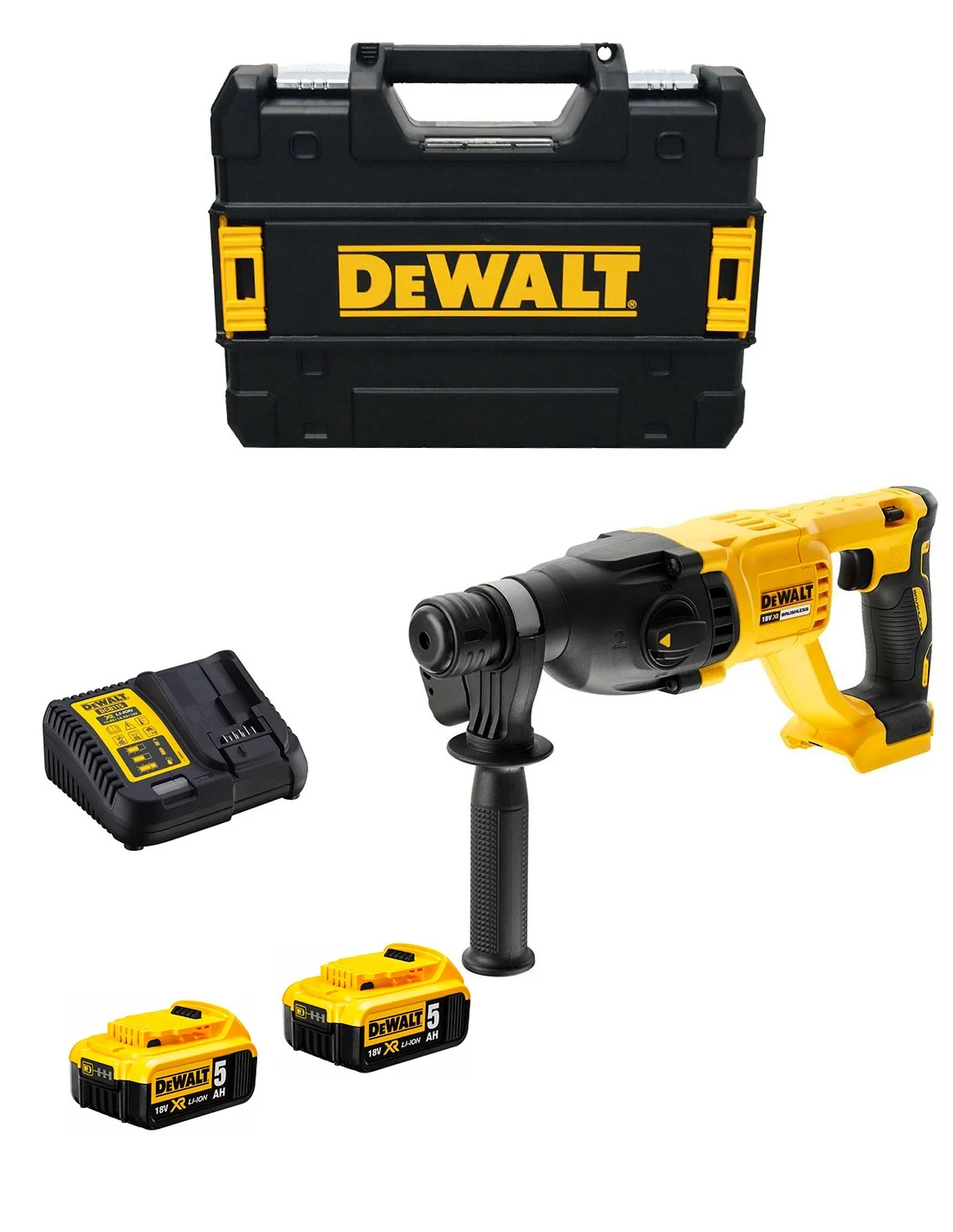 得偉 DCH133P2T 20V 無碳刷四溝三用電鎚鑽套裝(主機、2 顆 5.0Ah 電池、充電器及 TSTAK 工具箱)