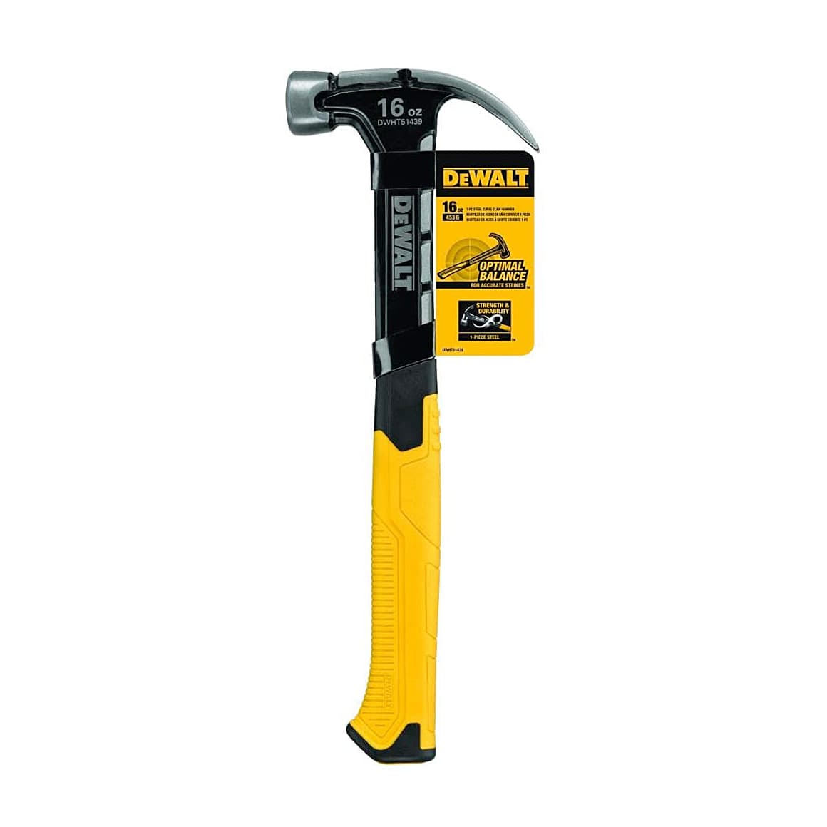 DEWALT 得偉 DWHT51439 16OZ 一體成型金屬拔釘鐵鎚(正面,附吊牌)