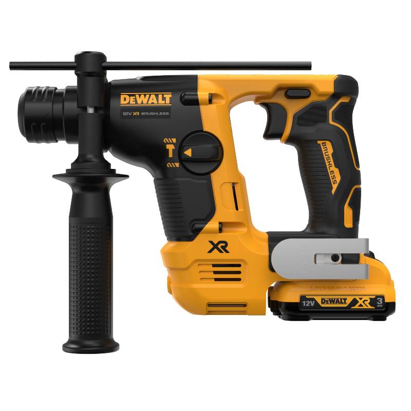 DEWALT 得偉 DCH072L2T 12V XR 無碳刷四溝二用電鎚鑽連 3.0Ah 電池(側面)