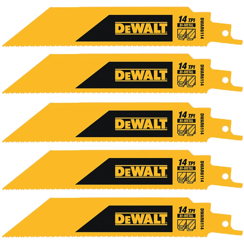 DEWALT 得偉 DWAR6114 6吋 14TPI 雙金屬重型軍刀鋸片 5件裝(正面)