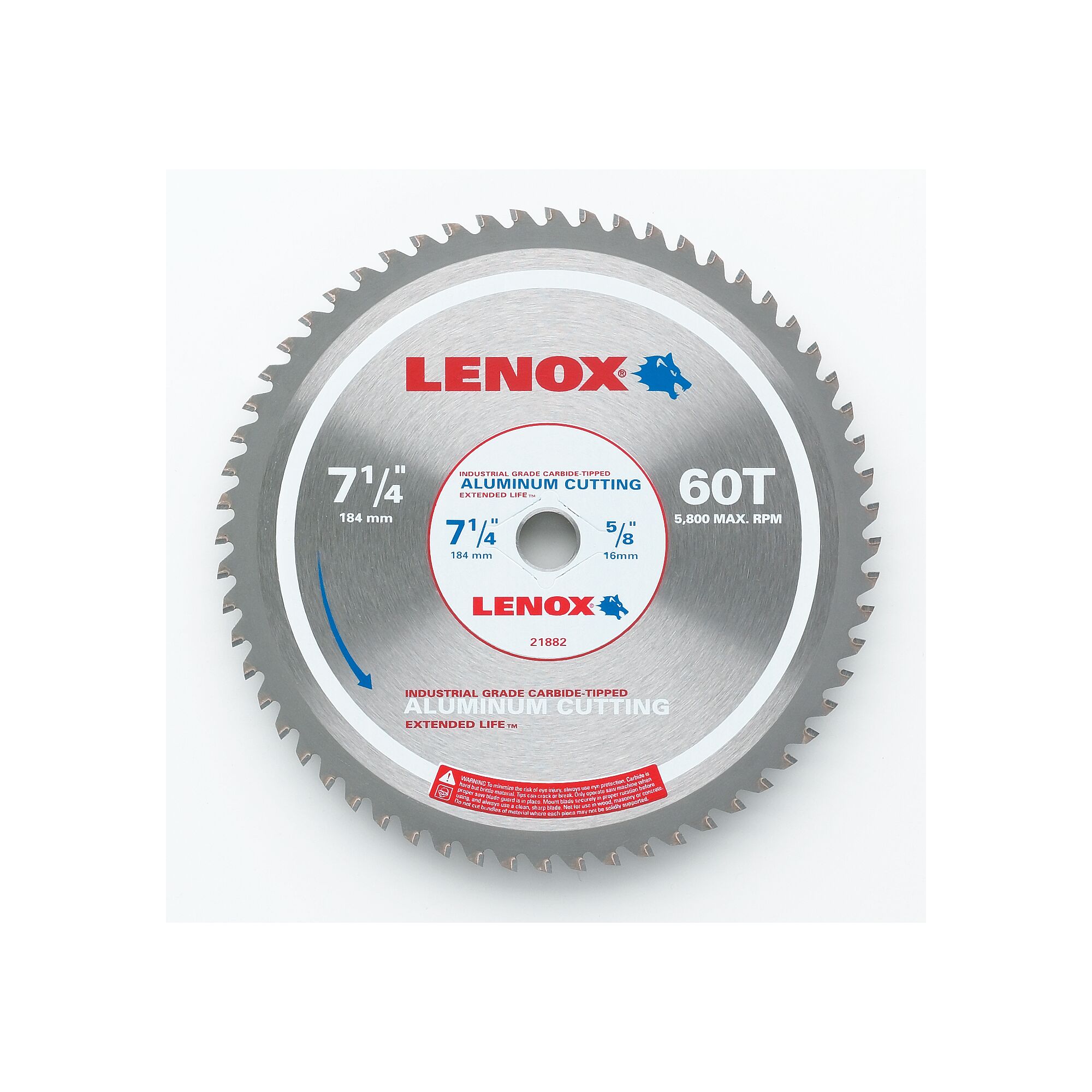 LENOX 狼牌 LE-21882AL714060CT 金屬切割用圓鋸片 184mm 60T 鋁材專用 白底產品圖