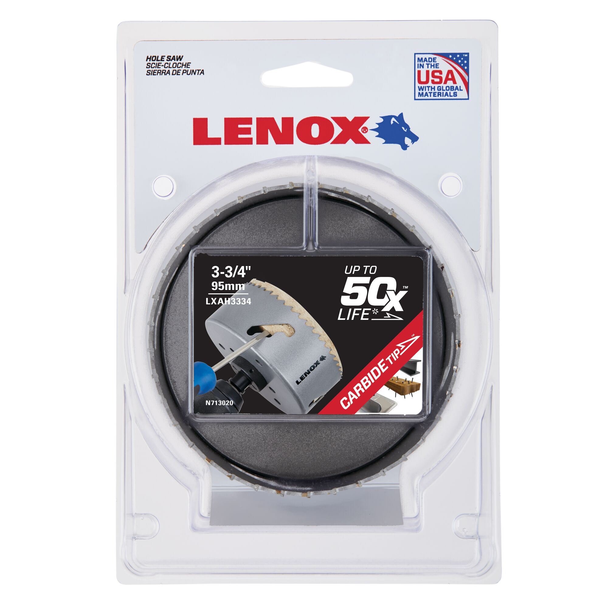 LENOX 狼牌 LE-LXAH3334 50X 碳化鎢鋼圓穴鋸 95mm(3-3/4 吋)原廠包裝白底產品圖