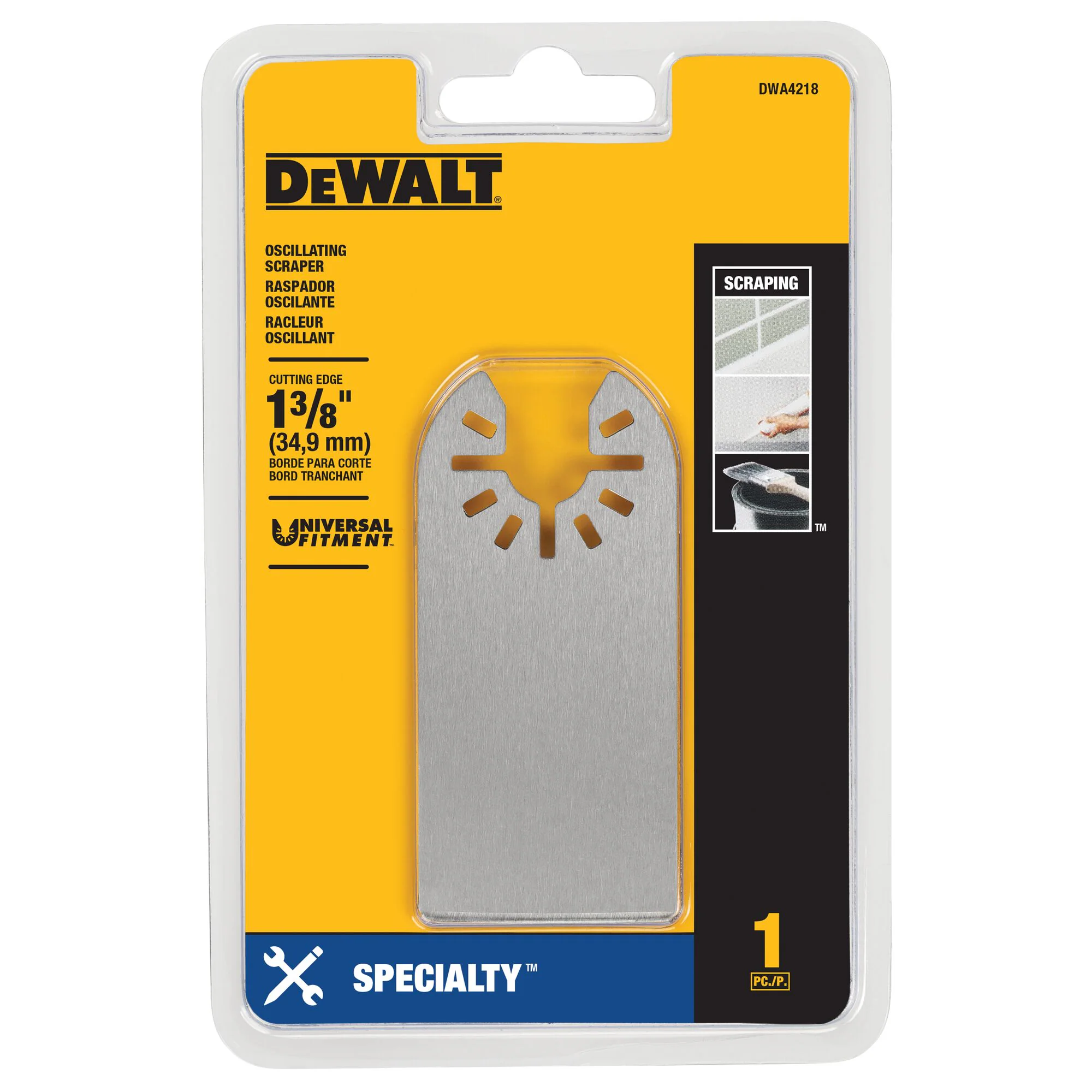 DEWALT 得偉 DWA4218 振動工具刮鏟刀片 35mm(包裝正面)