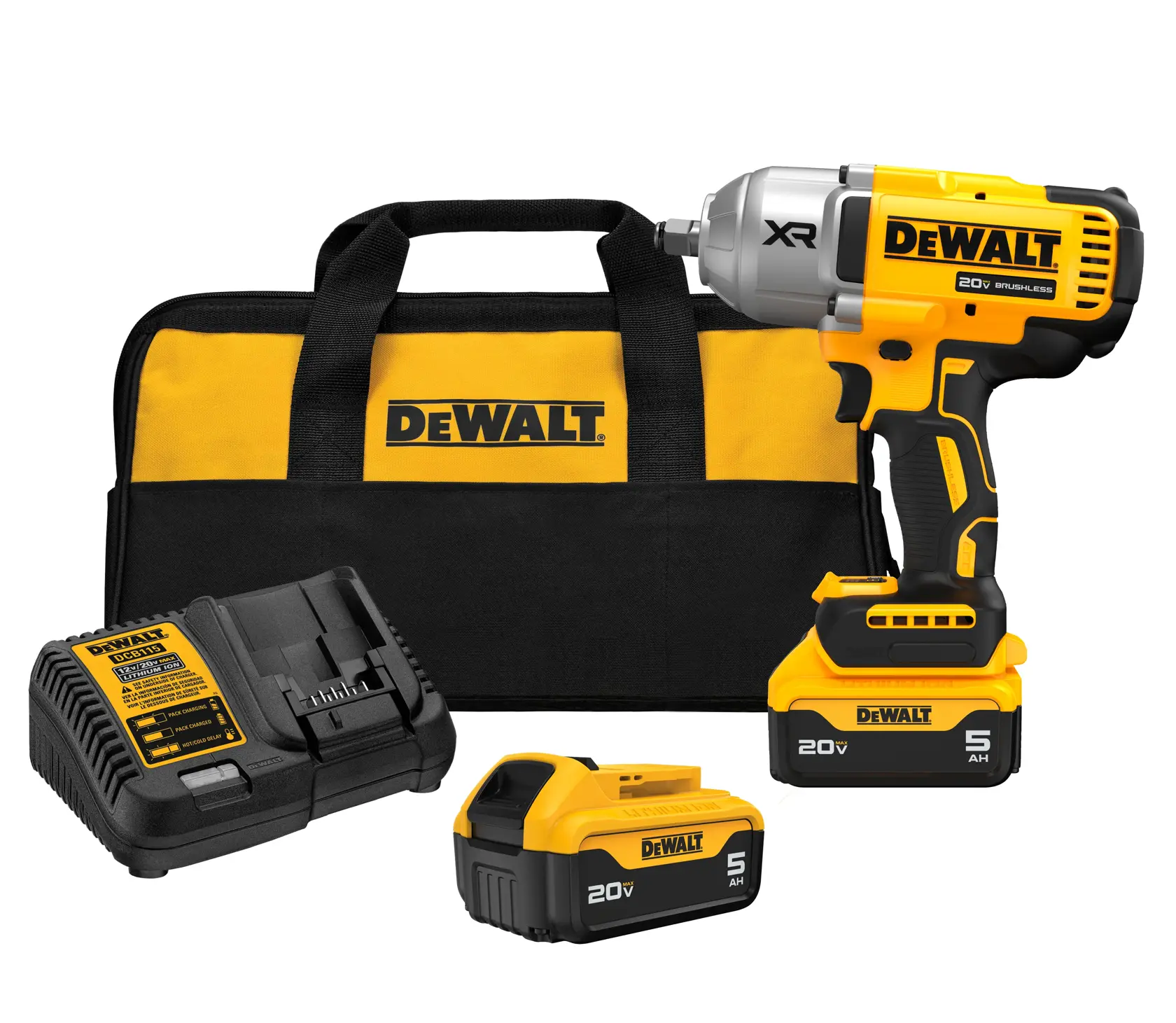 DEWALT 得偉 DCF900P2T 20V MAX 無碳刷強力型衝擊扳手連電池充電器及工具袋套裝(三角度)